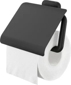 Tiger Carv - Toiletrolhouder Met Klep - Zwart -Mooie Badkamer 1005x1200