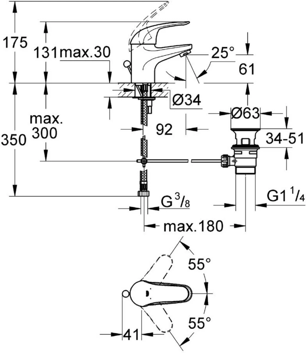 GROHE Euroeco Wastafelkraan - Met Trekwaste - Chroom - 23262000 2 GROHE Euroeco Wastafelkraan - Met Trekwaste - Chroom - 23262000 - Afbeelding 2