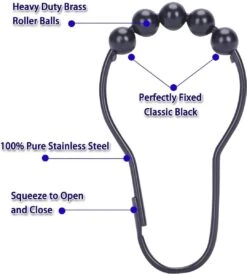 BOTC Gordijnringen - 12 Stuks Gordijn Haken - Gordijnhaken- RVS Gordijn Ringen Voor Gordijn Roede - Zwart -Mooie Badkamer 1080x1200 3