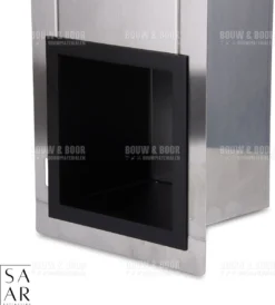 SAAR -Inbouw Toilet Reserve Rolhouder RVS - Met - MAT ZWART - Inzetstuk , (uitneembaar) -72 X 20 X 13 Cm - Inbouwdiepte 12 Cm -Mooie Badkamer 1083x1200 2