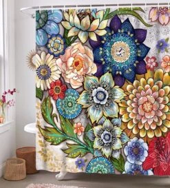 Ulticool Douchegordijn - Bloemen Natuur Kunst - 180 X 200 Cm - Semi Transparant - Met 12 Ringen Wit - Anti Schimmel - Multi Color -Mooie Badkamer 1086x1200 3