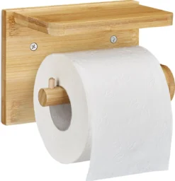 Relaxdays Toiletrolhouder Met Plankje - Wc-rolhouder Bamboe - Rolhouder Toilet - Hout -Mooie Badkamer 1156x1200