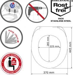 WENKO WC Bril Gubbio - Antibacterieel Wit Duroplast - Easy-Close Sluiting - Fix-Clip Bevestiging In RVS - Belastbaar Tot 350 Kg - Toiletbril - Toiletzitting -Mooie Badkamer 1165x1200 2