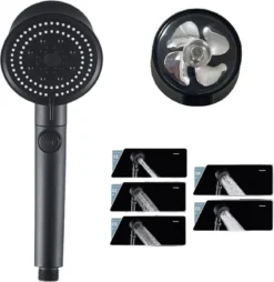 Merkloos Waterbesparende Douchekop - Handdouche - Regendouche - Met ECO STOP Knop - 5 Standen - ABS - Zwart