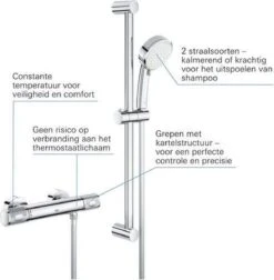 GROHE Grohtherm-1000 Performance Renovatieset - Met Thermostaatkraan, Koppelingen, Glijstang En Hoofddouche - CoolTouch - Chroom -Mooie Badkamer 1178x1200 8