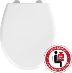 WENKO WC Bril Gubbio - Antibacterieel Wit Duroplast - Easy-Close Sluiting - Fix-Clip Bevestiging In RVS - Belastbaar Tot 350 Kg - Toiletbril - Toiletzitting -Mooie Badkamer 1184x1200 1