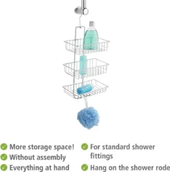 WENKO Doucherek Nivala 3-laags Chroom - Doucherek Zonder Boren - Doucherek Hangend -Mooie Badkamer 1184x1200