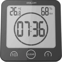 Merkloos Badkamerklok Digitaal - Douche Timer & Klok - Zuignap - Zwart