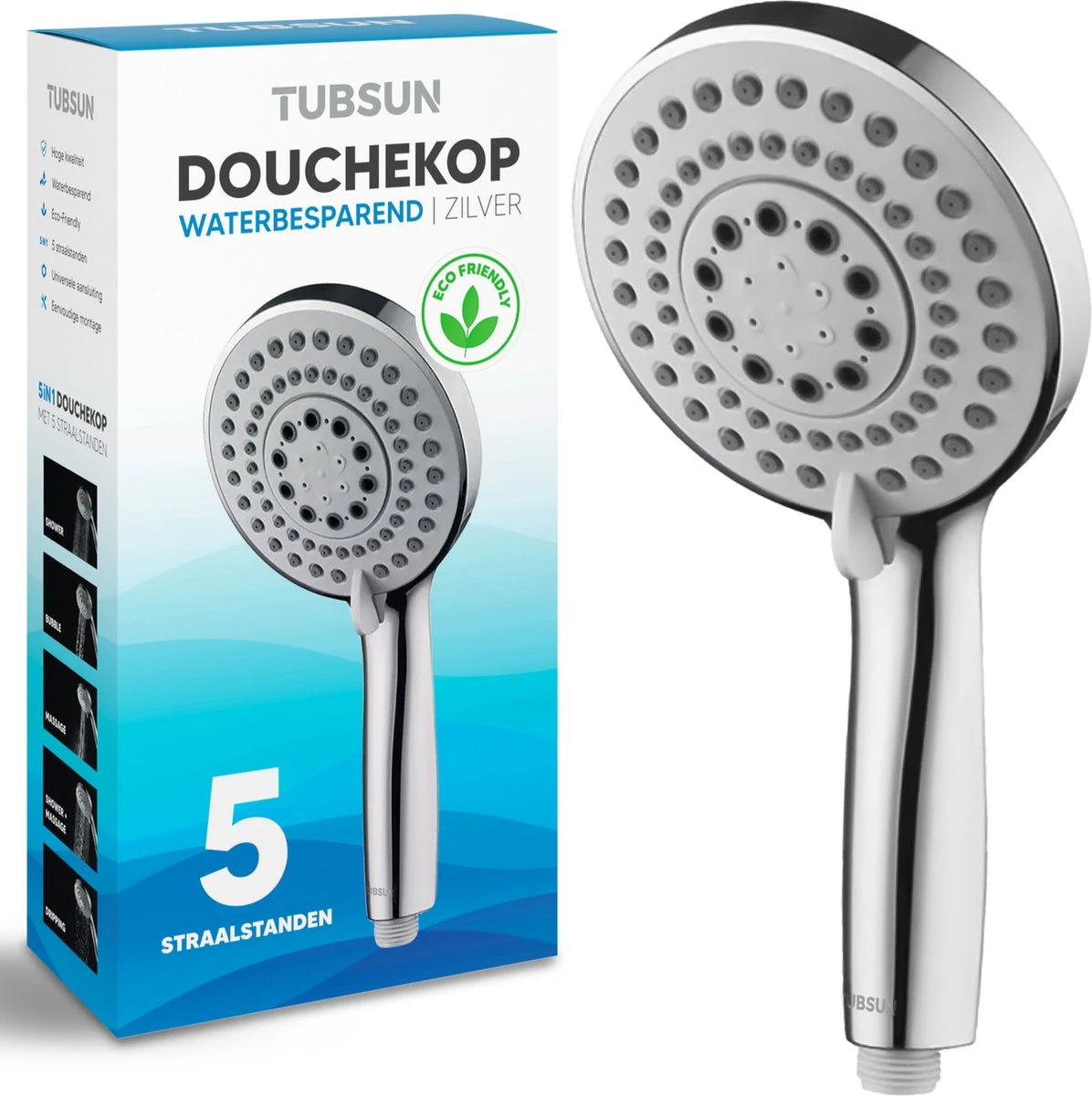 TUBSUN Waterbesparende Douchekop - Handdouche - Regendouche - 50% Waterbesparend - 5 Sproeistanden 1 TUBSUN Waterbesparende Douchekop - Handdouche - Regendouche - 50% Waterbesparend - 5 Sproeistanden