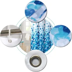 Douchegordijn 120x200 Cm (Small) - Met Ophangringen - Polyester - Wasbaar En Duurzaam - Blue Petals -Mooie Badkamer 1198x1200 14