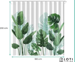 Loti Living Douchegordijn Anti Schimmel – Strelitzia - Inclusief Ringen – Waterdicht - Polyester - Douchegordijn 180x200 Cm -Mooie Badkamer 1200x1000 12