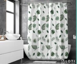 Loti Living Douchegordijn Anti Schimmel – Blaadjes - Inclusief Ringen – Waterdicht - Polyester - Douchegordijn 180x200 Cm -Mooie Badkamer 1200x1000 16
