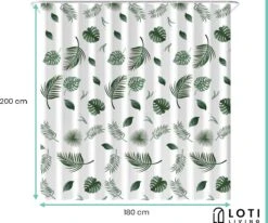 Loti Living Douchegordijn Anti Schimmel – Blaadjes - Inclusief Ringen – Waterdicht - Polyester - Douchegordijn 180x200 Cm -Mooie Badkamer 1200x1000 17