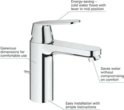 GROHE Eurosmart Cosmopolitan Wastafelkraan - Met EcoJoy - Trekwaste - Chroom - 2339600E -Mooie Badkamer 1200x1071 1