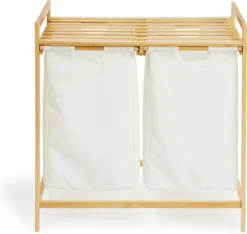 Lifa Bathing Bamboe Rek Met Wasmanden - Polyester En Bamboe - Uitschuifbare Opbermanden Met Deksel - Wassorteerbak 60 Liter - 2 Vakken - Voor Badkamer, Slaapkamer En Wasruimte - 73 X 64 X 33 Cm -Mooie Badkamer 1200x1139