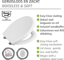 WENKO WC Bril Gubbio - Antibacterieel Wit Duroplast - Easy-Close Sluiting - Fix-Clip Bevestiging In RVS - Belastbaar Tot 350 Kg - Toiletbril - Toiletzitting -Mooie Badkamer 1200x1144 1