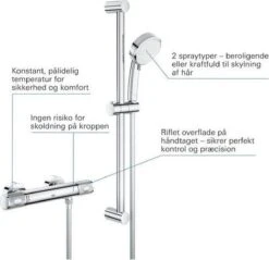 GROHE Grohtherm-1000 Performance Renovatieset - Met Thermostaatkraan, Koppelingen, Glijstang En Hoofddouche - CoolTouch - Chroom -Mooie Badkamer 1200x1162 5