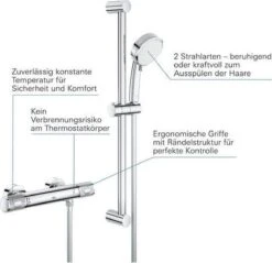 GROHE Grohtherm-1000 Performance Renovatieset - Met Thermostaatkraan, Koppelingen, Glijstang En Hoofddouche - CoolTouch - Chroom -Mooie Badkamer 1200x1162 6