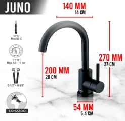 LOMAZOO Wastafelkraan Zwart Hoog Juno - Zwarte Wastafelkraan - Badkamerkraan Zwart - Zwarte Badkamerkraan -Mooie Badkamer 1200x1167 8