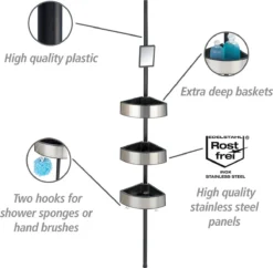 WENKO Telescopisch Doucherek Big Black 3-laags Met Spiegel Zilver/zwart - Bevestigen Zonder Boren -Mooie Badkamer 1200x1176 2