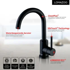 LOMAZOO Wastafelkraan Zwart Hoog Juno - Zwarte Wastafelkraan - Badkamerkraan Zwart - Zwarte Badkamerkraan -Mooie Badkamer 1200x1191 11