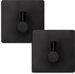 Eavy Set Van 2 Handdoekhaakjes – Zelfklevend – Zelfklevende Haakjes – Wandhaak – Plakhaakjes – RVS – Zwart - Inclusief Ontvetter