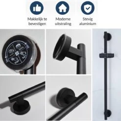 Moodcare® Glijstang - Douche Glijstang - 70 Cm - Mat Zwart - Zonder Boren -Mooie Badkamer 1200x1199 11
