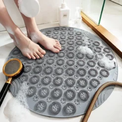 Merkloos TDR-Antislip Mat - 55x55CM - Rond - Grijs - Badmat Badkamer - Douchemat - Badkamermat - Antislipmat Voor Douche -Mooie Badkamer 1200x1200 1211