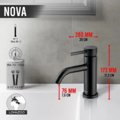 LOMAZOO Wastafelkraan Zwart Nova - Zwarte Wastafelkraan - Badkamerkraan Zwart - Zwarte Badkamerkraan -Mooie Badkamer 1200x1200 1251