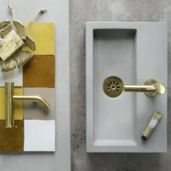 Differnz Wastafelkraan Gebogen – Kraan Koud Water – Toiletkraan – Mat Goud -Mooie Badkamer 1200x1200 1267