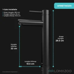 LOMAZOO Wastafelkraan Zwart Ceres - Badkamerkraan - Wastafel Kraan - Mengkraan Wastafel - Hoge Uitloop -Mooie Badkamer 1200x1200 1326