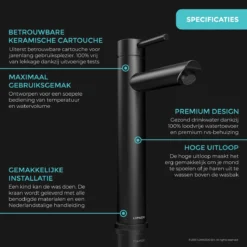 LOMAZOO Wastafelkraan Zwart Ceres - Badkamerkraan - Wastafel Kraan - Mengkraan Wastafel - Hoge Uitloop -Mooie Badkamer 1200x1200 1327