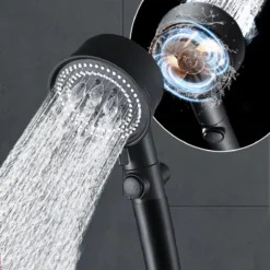Merkloos Waterbesparende Douchekop - Handdouche - Regendouche - Met ECO STOP Knop - 5 Standen - ABS - Zwart -Mooie Badkamer 1200x1200 1431
