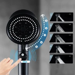 Merkloos Waterbesparende Douchekop - Handdouche - Regendouche - Met ECO STOP Knop - 5 Standen - ABS - Zwart -Mooie Badkamer 1200x1200 1432