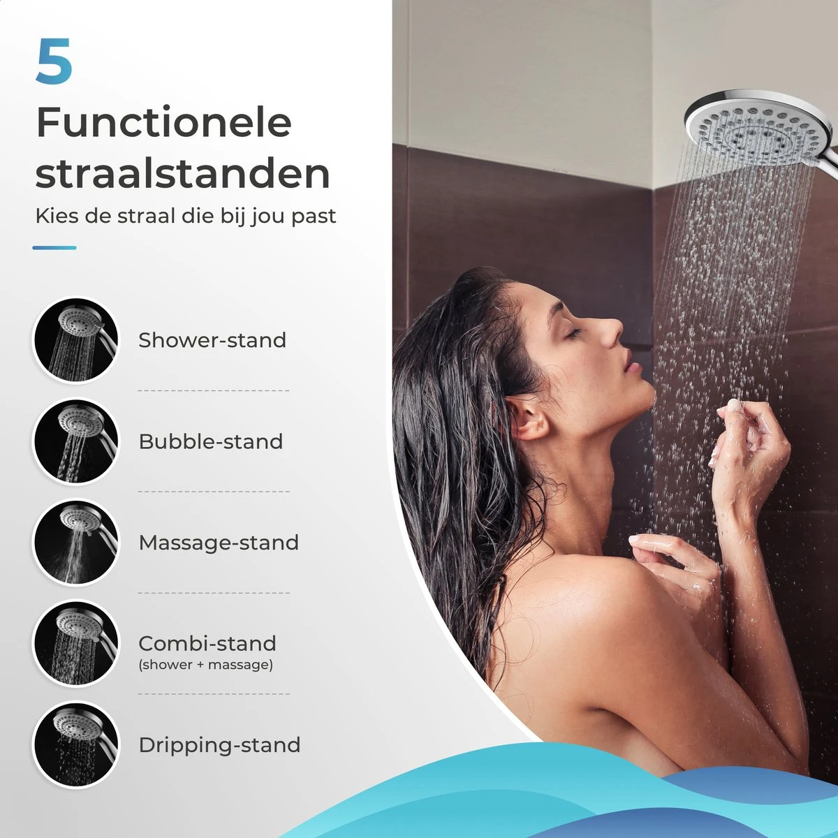 TUBSUN Waterbesparende Douchekop - Handdouche - Regendouche - 50% Waterbesparend - 5 Sproeistanden 2 TUBSUN Waterbesparende Douchekop - Handdouche - Regendouche - 50% Waterbesparend - 5 Sproeistanden - Afbeelding 2