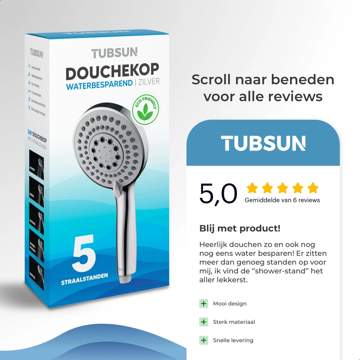 TUBSUN Waterbesparende Douchekop - Handdouche - Regendouche - 50% Waterbesparend - 5 Sproeistanden 8 TUBSUN Waterbesparende Douchekop - Handdouche - Regendouche - 50% Waterbesparend - 5 Sproeistanden - Afbeelding 8