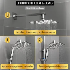 Regendouchekop Deluxe - ø 35CM - Douchekop Met Doucheslang En Douchekophouder - RVS -Mooie Badkamer 1200x1200 1449