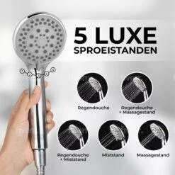 Universal Life® | DOUCHEKOP MET GRATIS SLANG EN HOUDER | Waterbesparend | Universeel | 5 Luxe Straalstanden | Chroom | RVS Slang | -Mooie Badkamer 1200x1200 1464