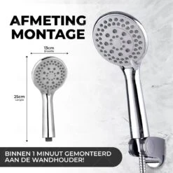 Universal Life® | DOUCHEKOP MET GRATIS SLANG EN HOUDER | Waterbesparend | Universeel | 5 Luxe Straalstanden | Chroom | RVS Slang | -Mooie Badkamer 1200x1200 1465