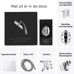 Regendouchekop XL Deluxe Ionisch Met Premium Waterfilter - Waterbesparend - ø 28 Cm - Inclusief Extra Navulling - Slang En Houder - Douchekop Met Filter - Regendouche - Handdouche - Hoge Druk - RVS - Douchefilter - Wellness - Spa -Mooie Badkamer 1200x1200 1477