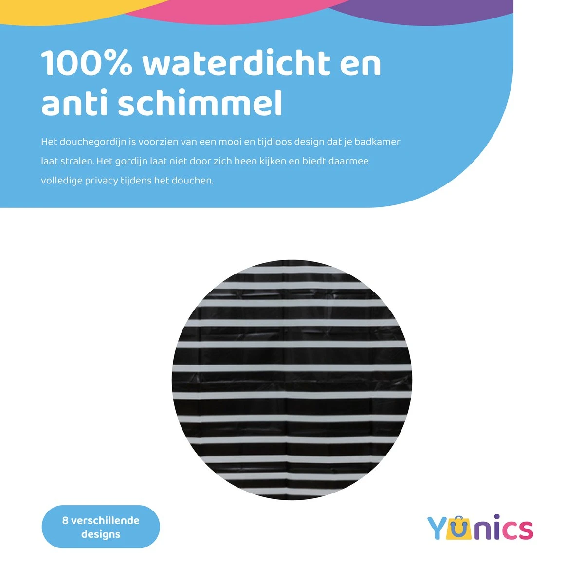 YUNICS® Douchegordijn - Douchegordijnen - Inclusief Ringen - Anti Schimmel - Zwart / Grijs - 180 X 180 Cm 2 YUNICS® Douchegordijn - Douchegordijnen - Inclusief Ringen - Anti Schimmel - Zwart / Grijs - 180 X 180 Cm - Afbeelding 2