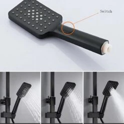 Merkloos Compleet Douchesysteem | ABS Doucheset | Mat Zwarte Hoofddouche En Handdouche | Vierkante Regendouche Voor Badkamer | Verstelbaar | Temperatuur Display | 360° Draaibaar -Mooie Badkamer 1200x1200 1622