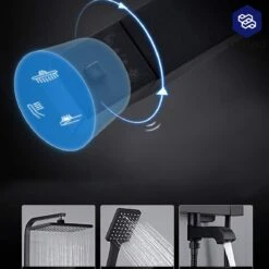 Luxiqo® Compleet Douchesysteem - ABS Doucheset - Hoofddouche & Handdouche- Vierkante Regendouche - Verstelbare Regendouche - Mat Zwart -Mooie Badkamer 1200x1200 1636