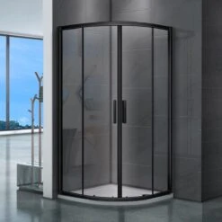 Merkloos Douchecabine - 90x90x200 - Kwartrond - Mat Zwart - Schuifdeur - Hoekinstap -Mooie Badkamer 1200x1200 1691