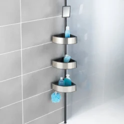 WENKO Telescopisch Doucherek Big Black 3-laags Met Spiegel Zilver/zwart - Bevestigen Zonder Boren -Mooie Badkamer 1200x1200 342
