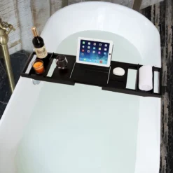 ACAZA Badrekje - Uitschuifbare Bamboe Bad Brug (Min 75 Cm - Max 109cm) - Verstelbare Plank Voor In Bad Met Tablet Houder - Zwart -Mooie Badkamer 1200x1200 448