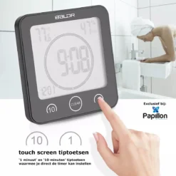 Merkloos Badkamerklok Digitaal - Douche Timer & Klok - Zuignap - Zwart -Mooie Badkamer 1200x1200 537