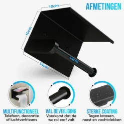 Strex WC Rolhouder Met Plankje - Zwart - Zelfklevend / Boren / Zonder Boren - Toiletrolhouder - WC Papier Houder -Mooie Badkamer 1200x1200 71