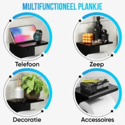 Strex WC Rolhouder Met Plankje - Zwart - Zelfklevend / Boren / Zonder Boren - Toiletrolhouder - WC Papier Houder -Mooie Badkamer 1200x1200 74