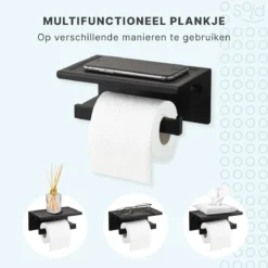 Toiletrolhouder Met Planchet - WC Rolhouder - Badkameraccessoires - Mat Zwart - 18,5x11 Cm -Mooie Badkamer 1200x1200 91